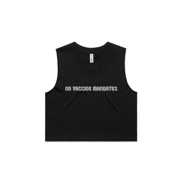 No Vaccine Mandates Women's Crop Tank - Black/White Thumbnail