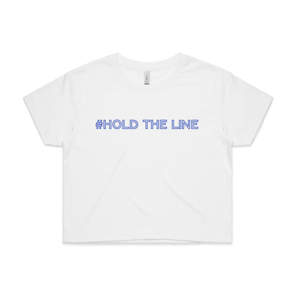 Hold the Line Women's Crop Tee - White/Sapphire (SAME DAY PRINTING) Thumbnail