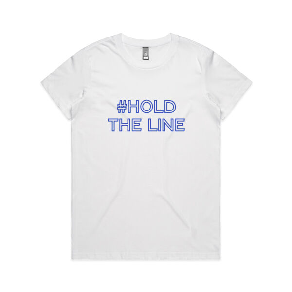 Hold the Line Women's Stacked Maple Tee - White/Sapphire (SAME DAY PRINTING) Thumbnail
