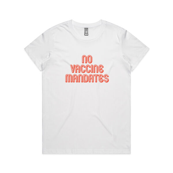 No Vaccine Mandates Women's Stacked Maple Tee - White/Tangerine (SAME DAY PRINTING) Thumbnail